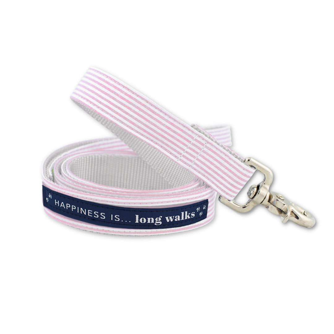 Premium Pink Striped Dog Leash - 6ft Cotton Washable, Heavy Duty Clip - Made in Canada