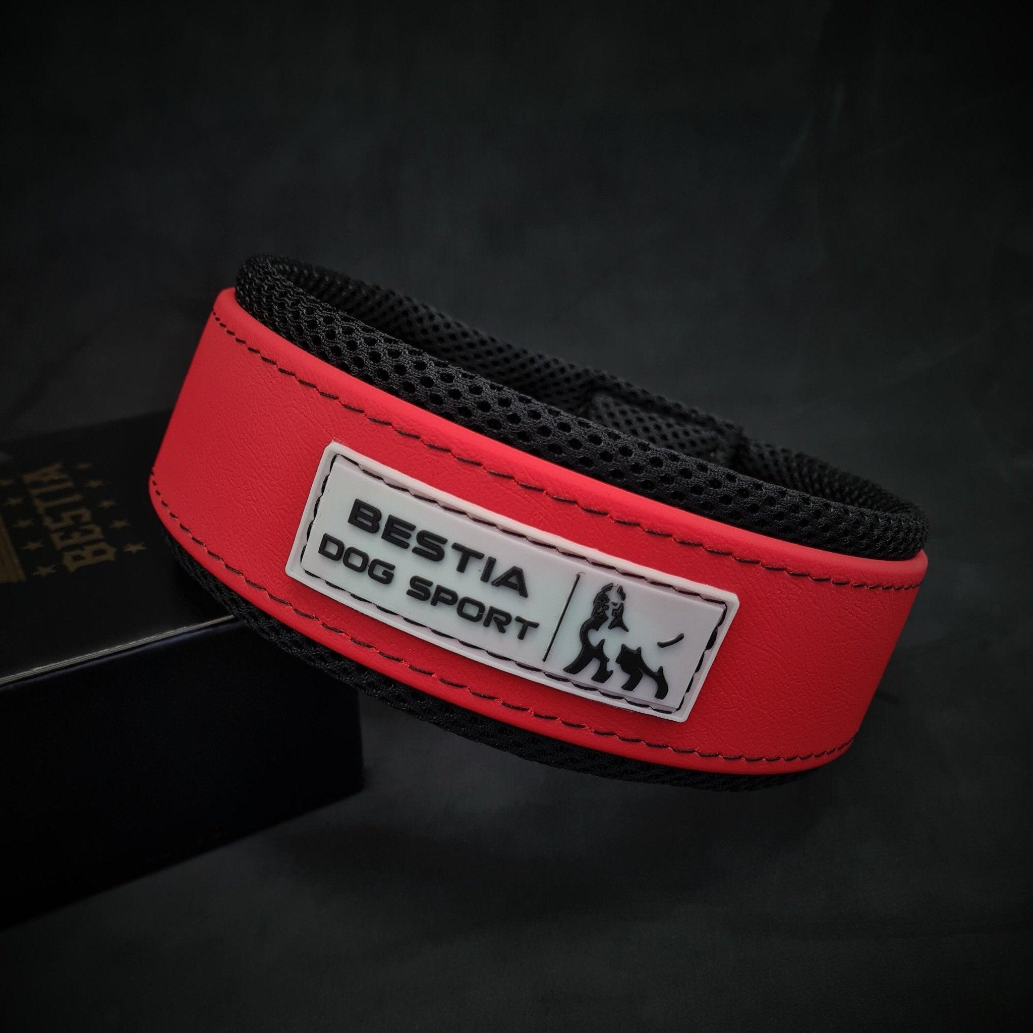 BESTIA Ultra Heavy Duty Sport Dog Collar - 2" Wide Matt Red - Stainless Steel Hardware