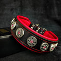 Luxury Bijou Dog Collar - 5cm Genuine Leather with Red Rhinestones - Black & Red