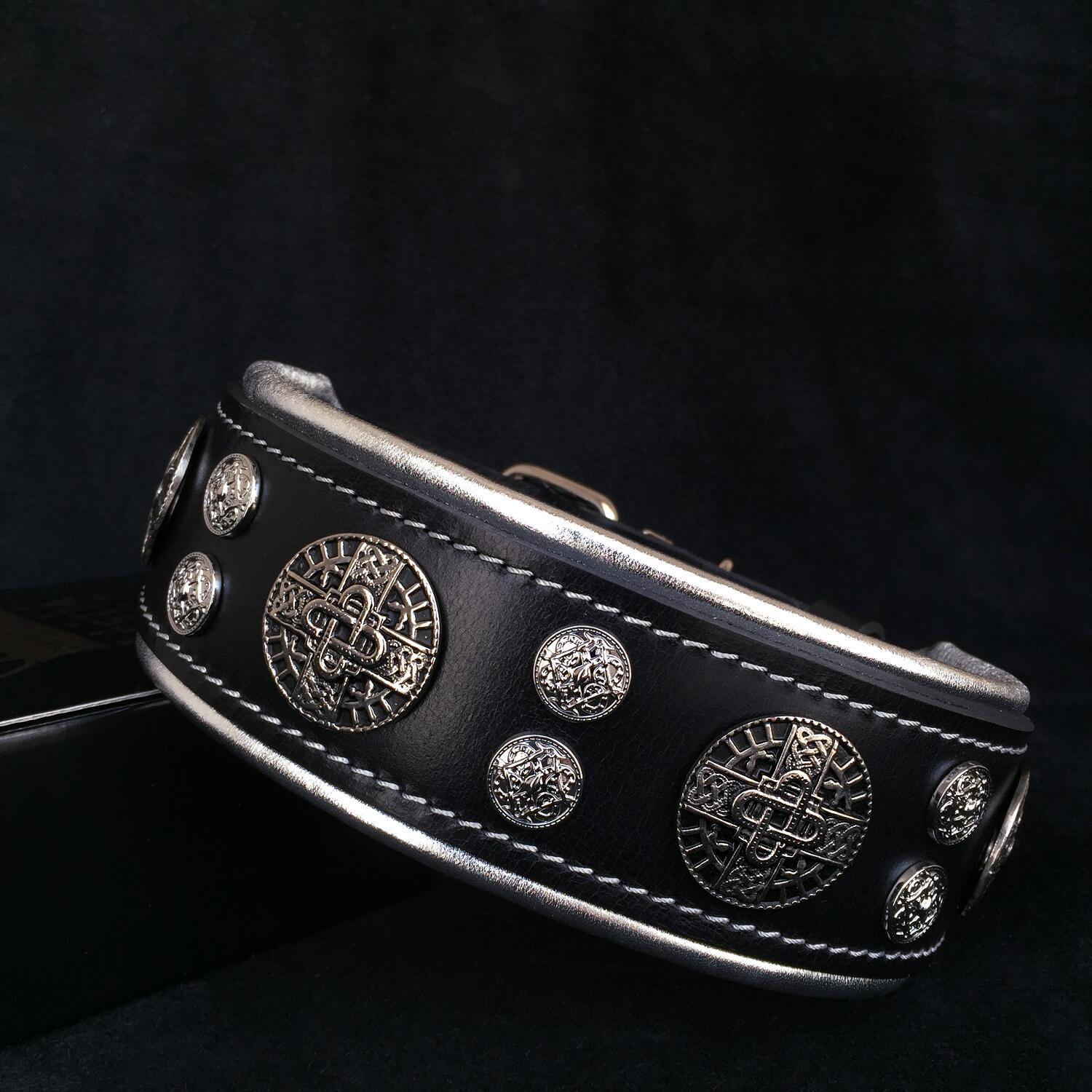 Luxury Hektor Dog Collar - 6.3cm Wide, 4mm Belt Leather - Nickel Silver Hardware