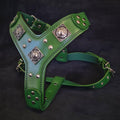 Luxury Eros Dog Harness - 4mm Belt Leather with Pigskin Padding - Green